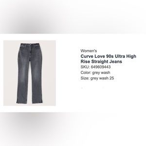 Abercrombie & Fitch Women’s 90s Curve Love Ultra High Rise Straight Jeans 25R